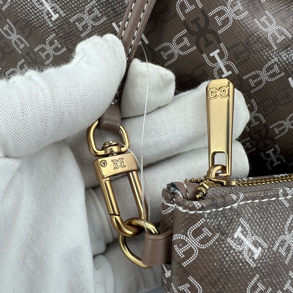 SAM EDELMAN HARPER MONOGRAM SHOPPER TOTE WITH SMALL POUCH, TAUPE COLOR - Picture 12 of 17